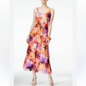 NWT Nine West Tropical Punch Multi-Tiered Maxi Dress, Women’s Size 4‎